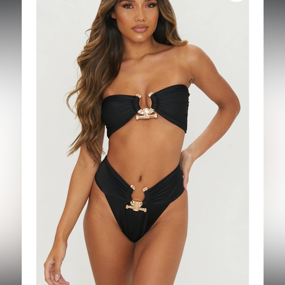 Black Hammered Trim Bandeau Swimsuit